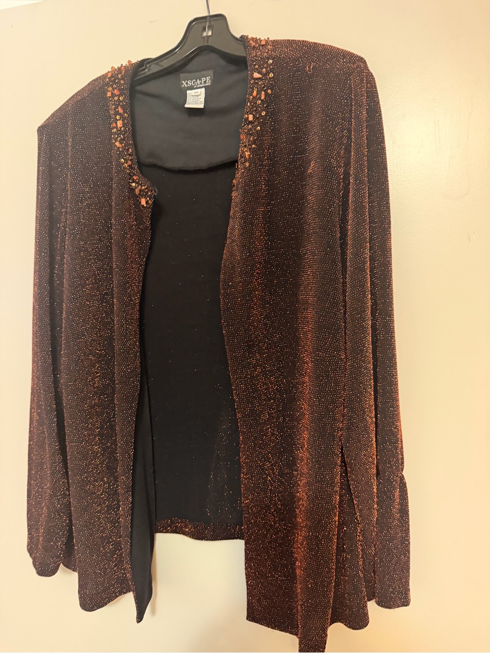 Xscape Women's Copper-Brown Sparkling Beaded Open-Front Blazer 3X